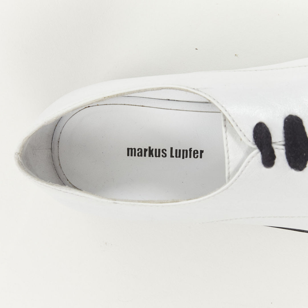 MARKUS LUPFER Signature studded embroidered lips white leather brogue EU36