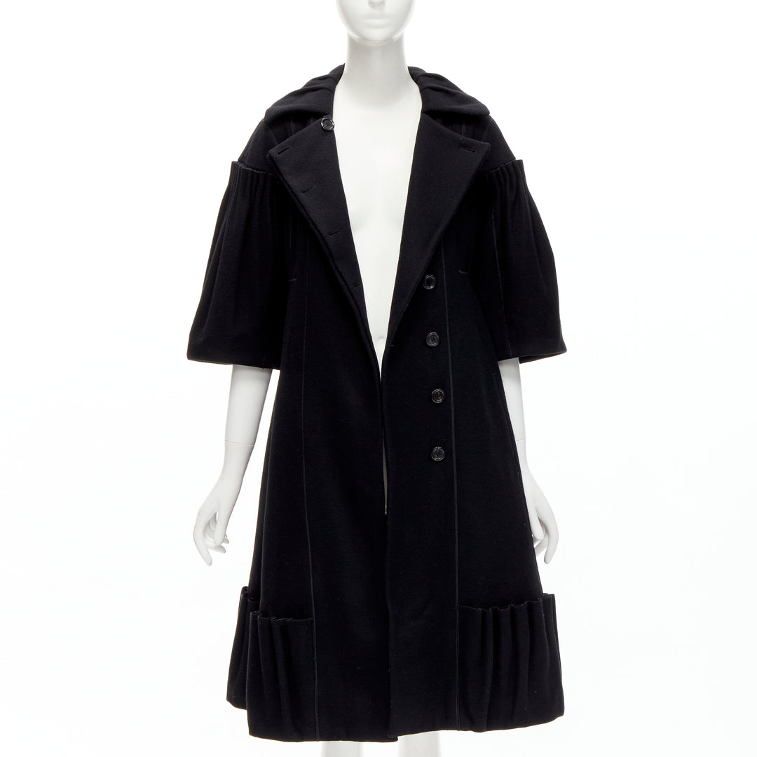 LOUIS VUITTON 2007 Runway black wool pleated Victorian coat dress FR34 XS
