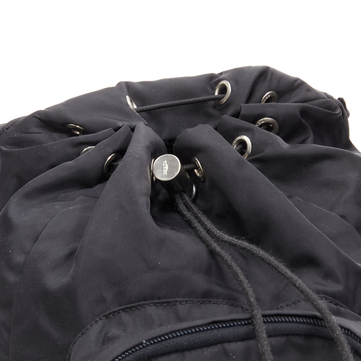 PRADA Signature Tessuto Nylon black triangle logo double buckle small backpack