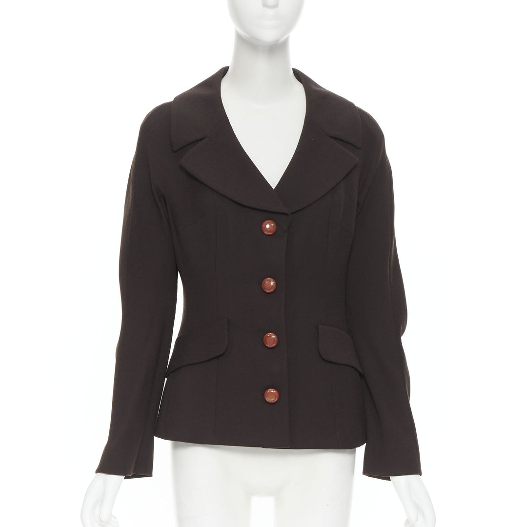 vintage DOLCE GABBANA decorative button velvet wool crepe jacket skirt  IT42 M