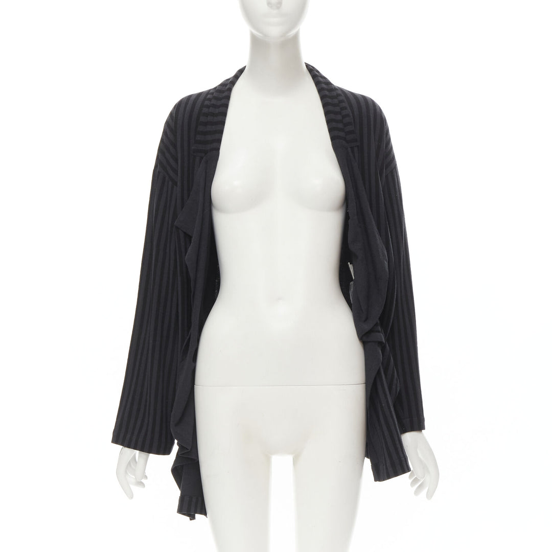 COMME DES GARCONS 1980's Vintage grey black striped wool draped front jacket M