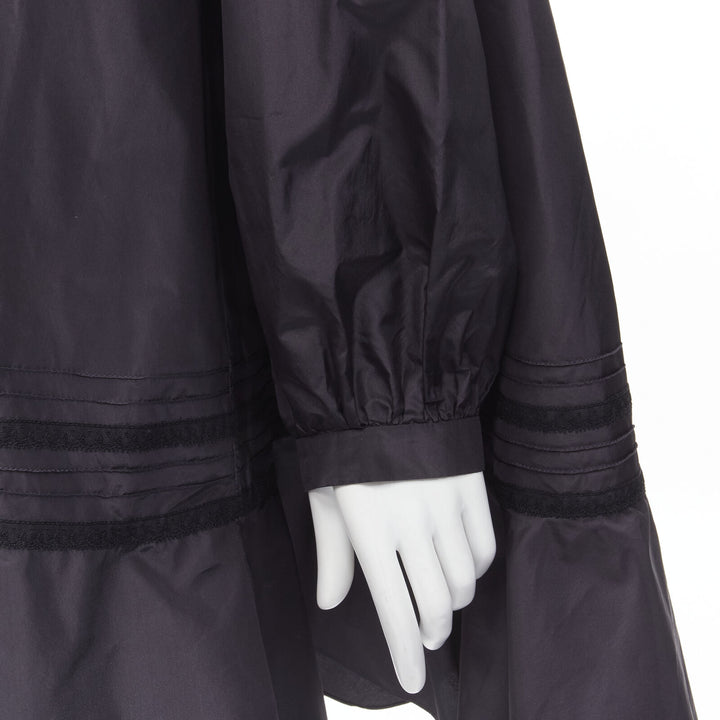 CHRISTIAN DIOR black 100% silk lace trim collar flared skirt muumuu dress FR42 L