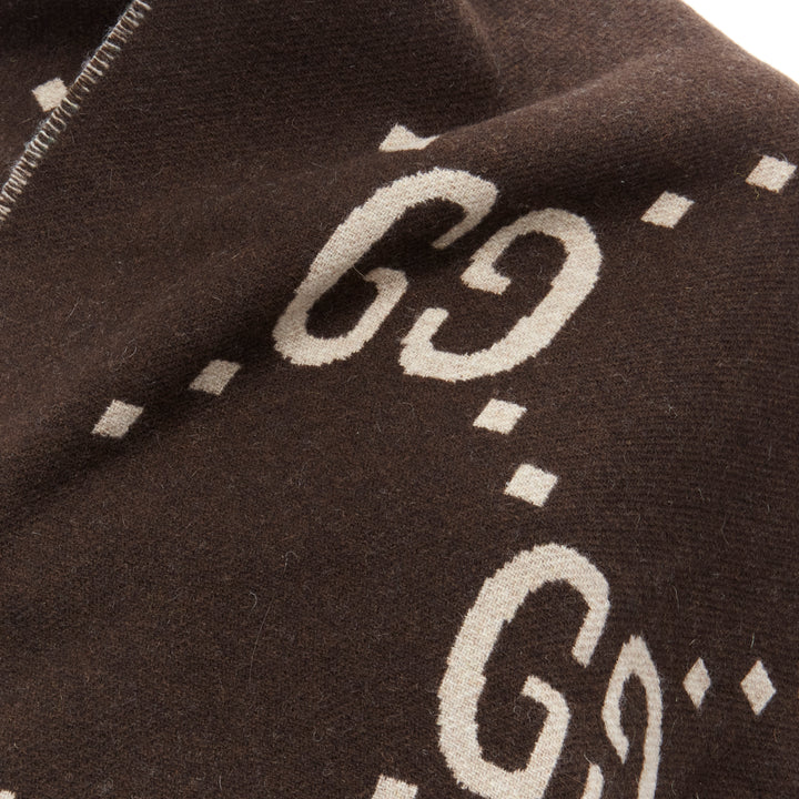 GUCCI 100% wool green red plaid tartan brown GG monogram blanket scarf