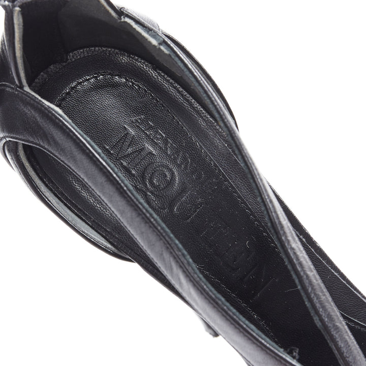 ALEXANDER MCQUEEN black leather strap tortoise resin platform heels sandals EU37