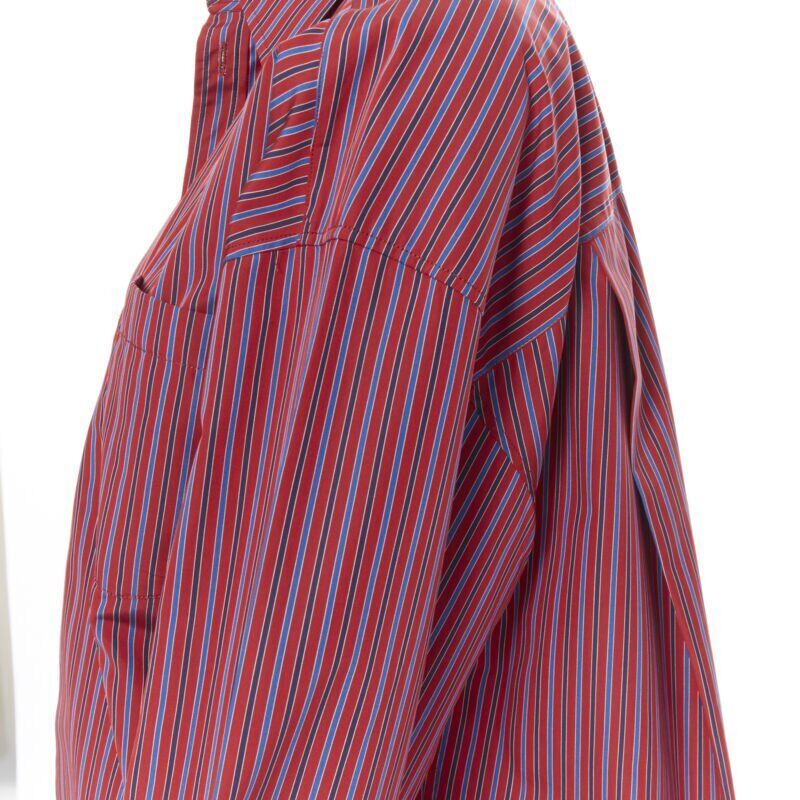 BALENCIAGA DEMNA red blue stripe cotton off shoulder oversized shirt IT36