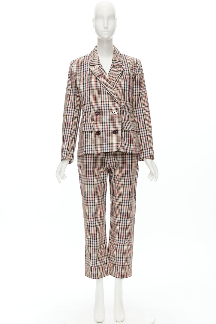 ISA ARFEN beige black red checkered double breasted blazer pants set 8 IT40