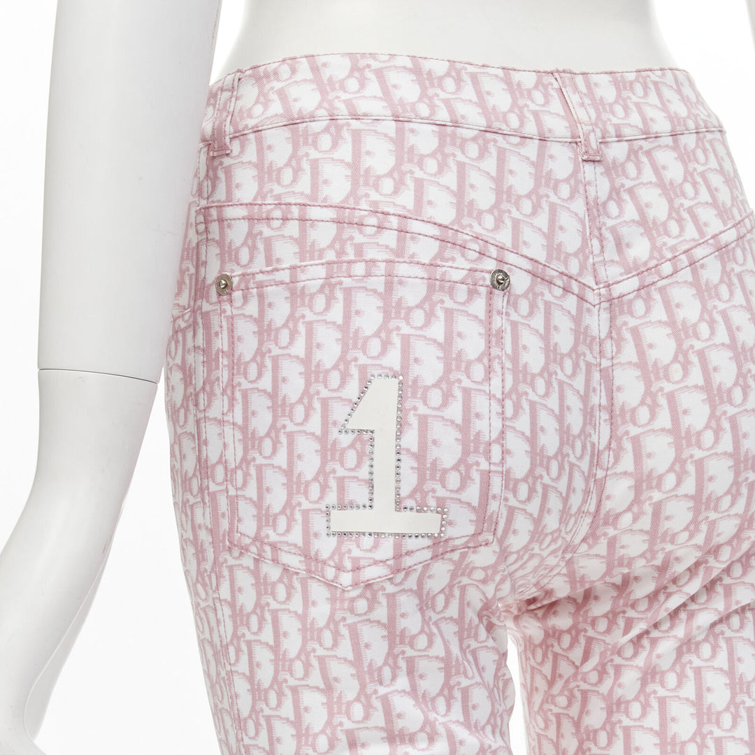 CHRISTIAN DIOR Galliano Y2K pink monogram crystal flared cropped pants FR36 S