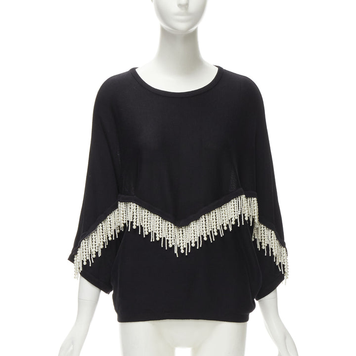 GIAMBATTISTA VALLI black dolman sleeve pearl fringe sweater top IT44 M