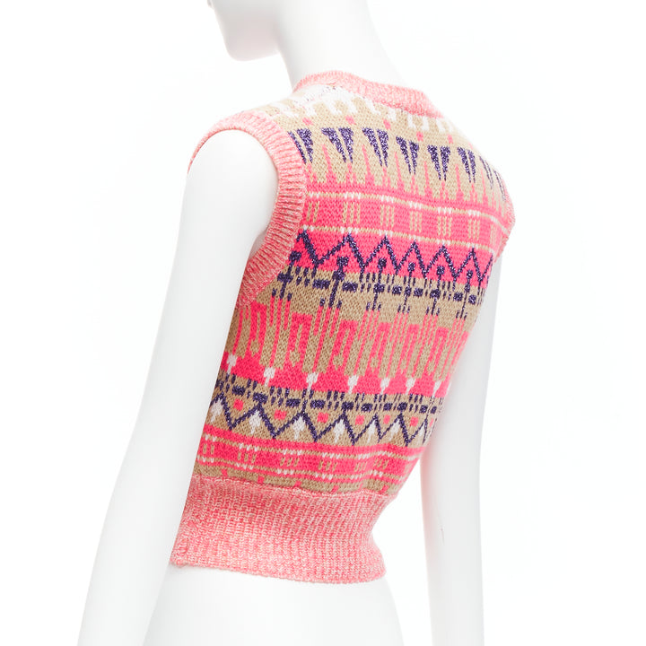 PACO RABANNE pink purple lurex virgin wool graphic knit vest XS