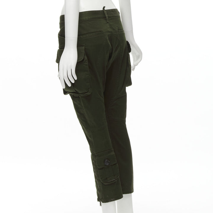 DSQUARED2 2021 dark green cotton low waisted large pockets cargo pants IT36 XXS