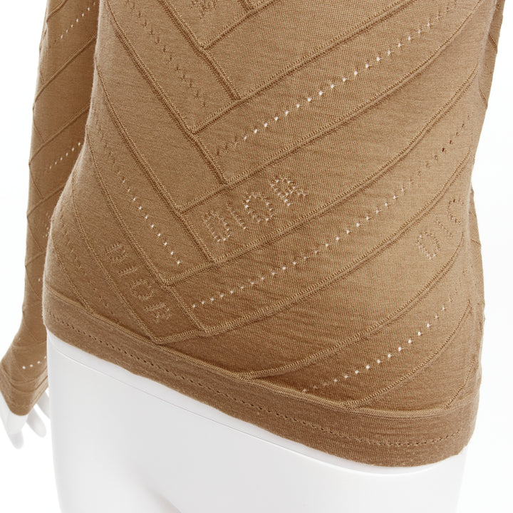 CHRISTIAN DIOR Vintage Galliano brown logo Pointelle turtleneck sweater FR36 S