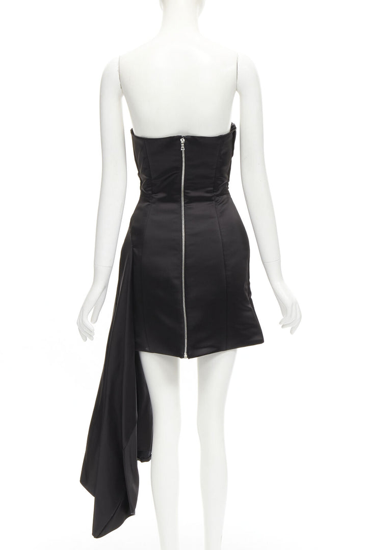 HALPERN black satin asymmetric draped bustier bodice mini dress FR36 XS