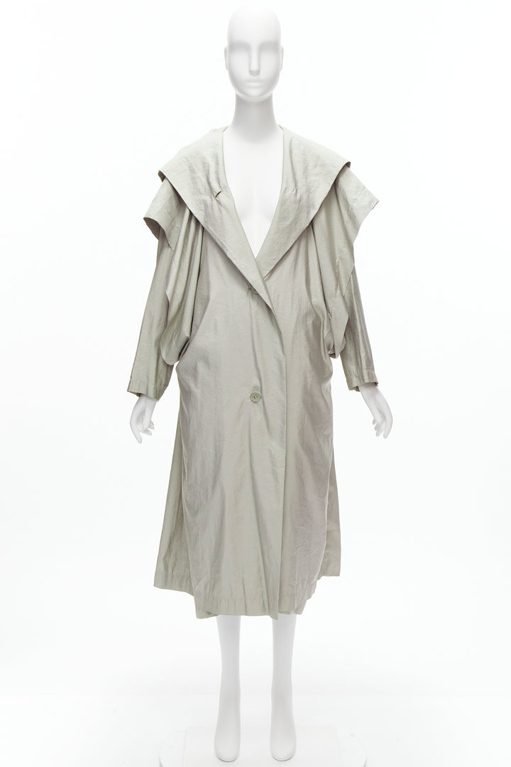 ISSEY MIYAKE 1986 Vintage Runway grey hooded sleeve layer draped overcoat JP9 M