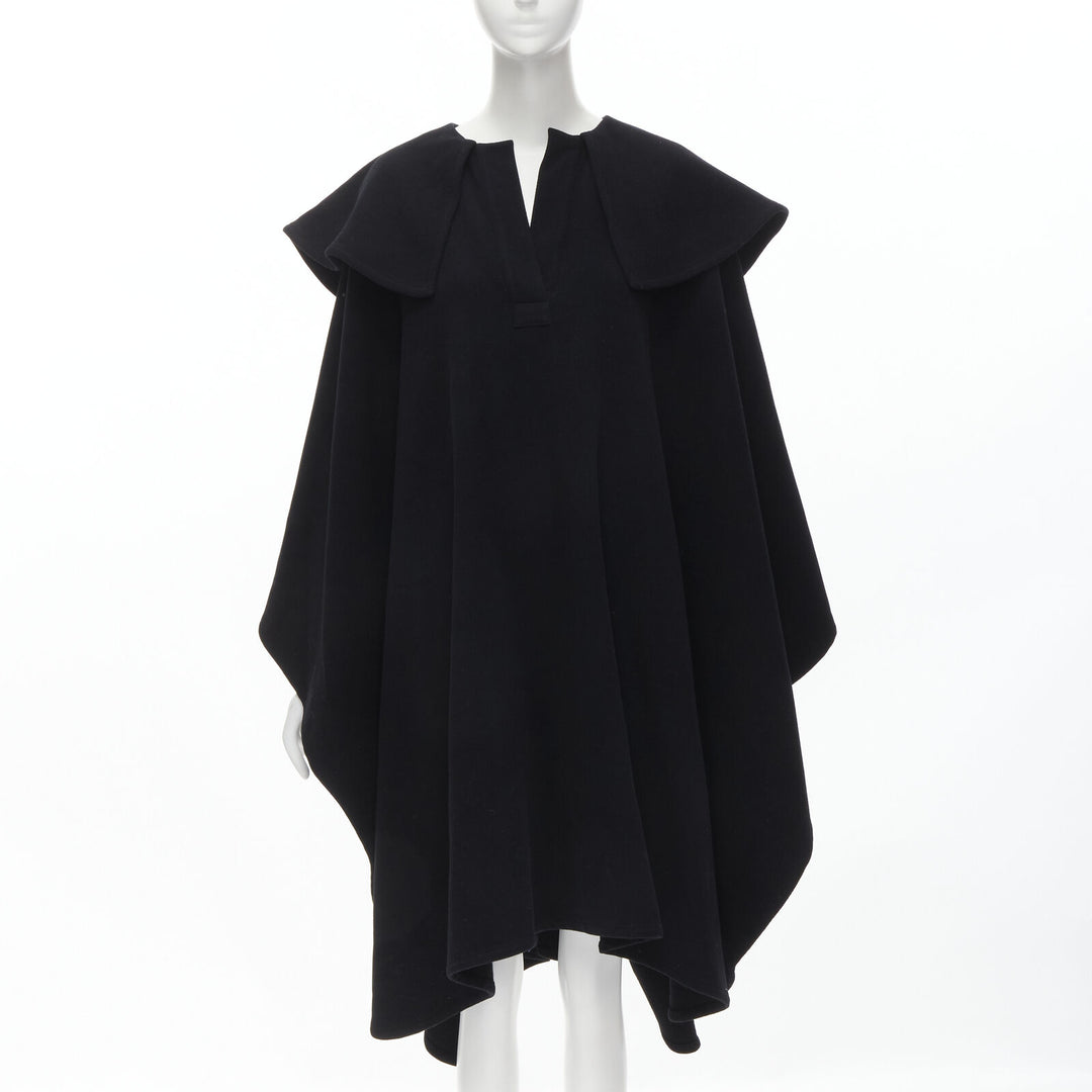 COMME DES GARCONS Vintage 1980s black wool wide ruffle collar circle poncho cape