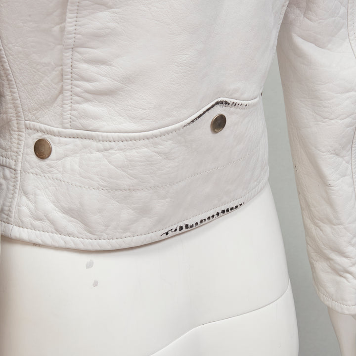SAINT LAURENT Hedi Slimane 2015 white lambskin leather distressed biker FR36 S
