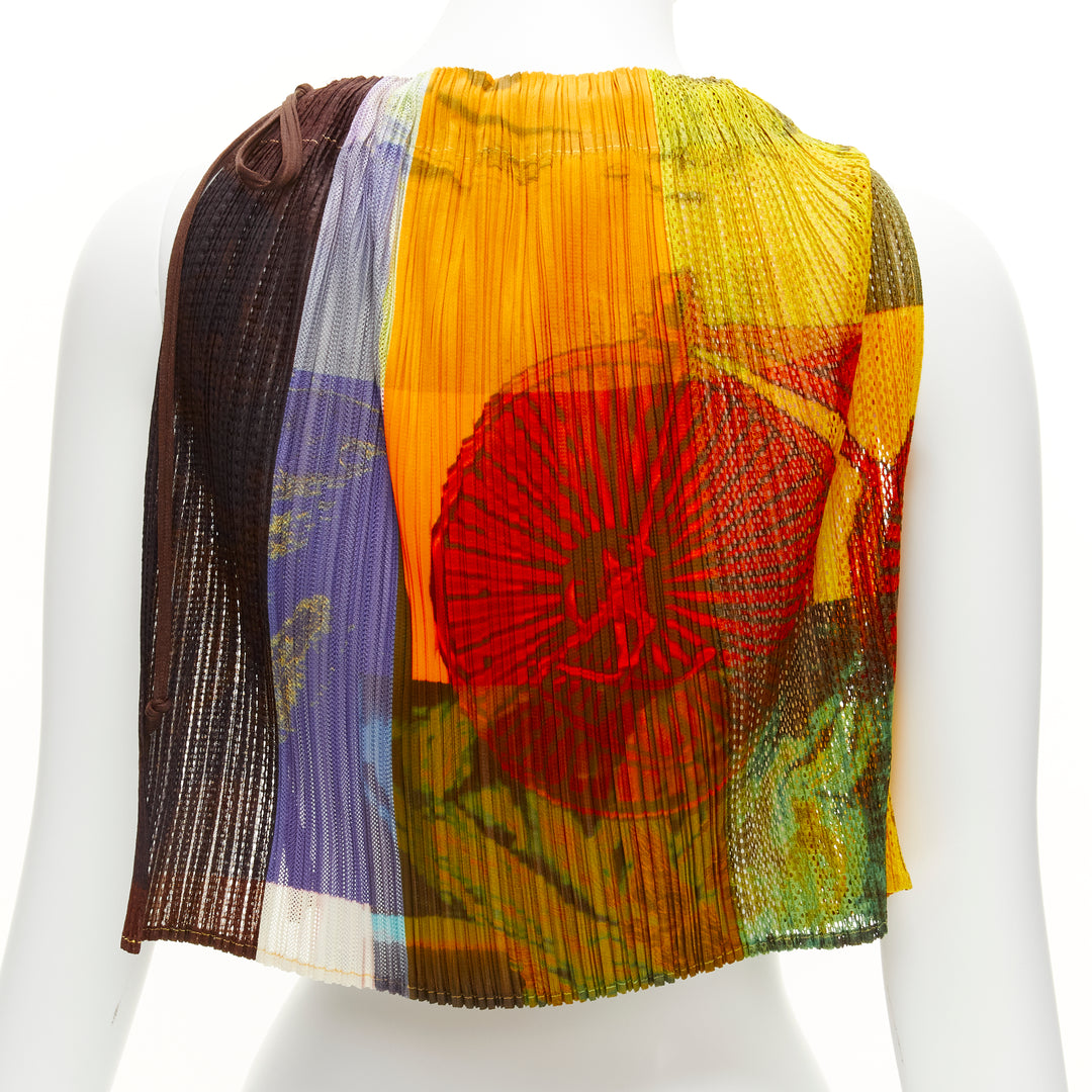 rare ISSEY MIYAKE PLEATS PLEASE multicolour print drawstring paperbag vest top