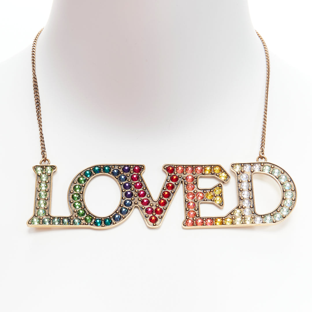 GUCCI Alessandro Michele LOVED rainbow gradient crystal pendent short necklace