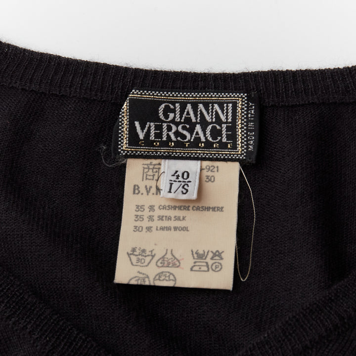 GIANNI VERSACE Vintage cashmere silk wool blend V-neck cropped sewater IT40 S