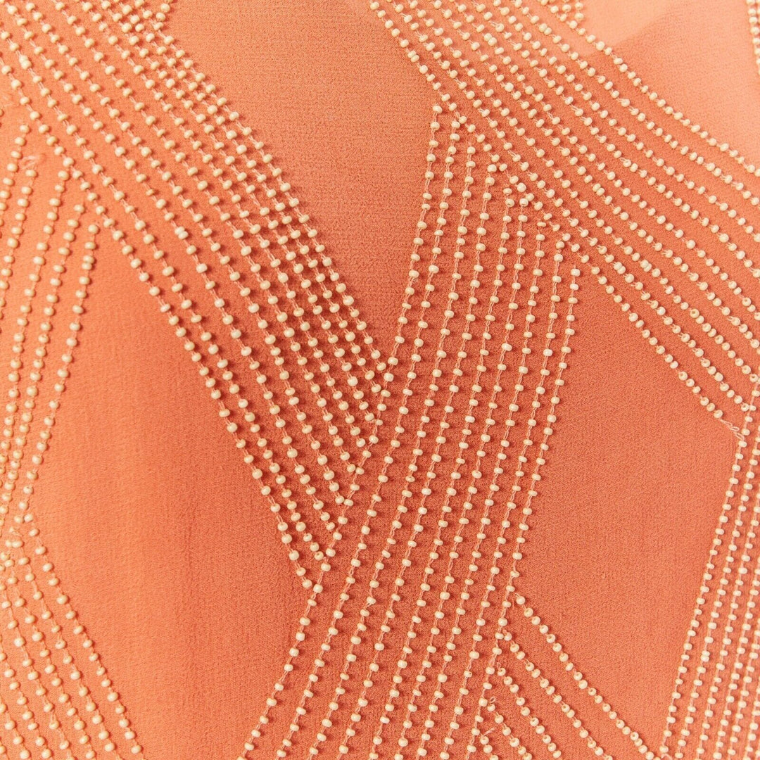 DRIES VAN NOTEN pink silk chiffon apricot beaded embroidery art-deco top FR38 S