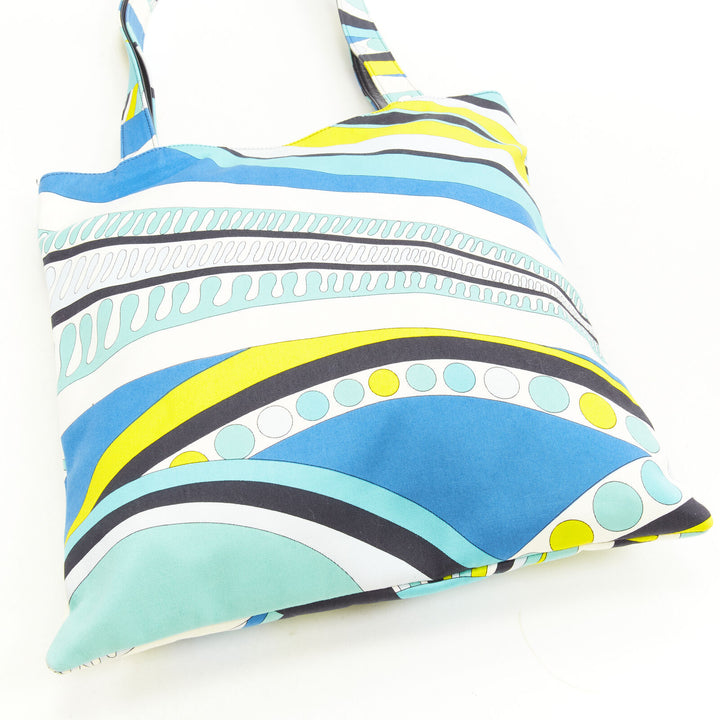 EMILIO PUCCI Onde Nuages print blue yellow leather trim handle tote bag