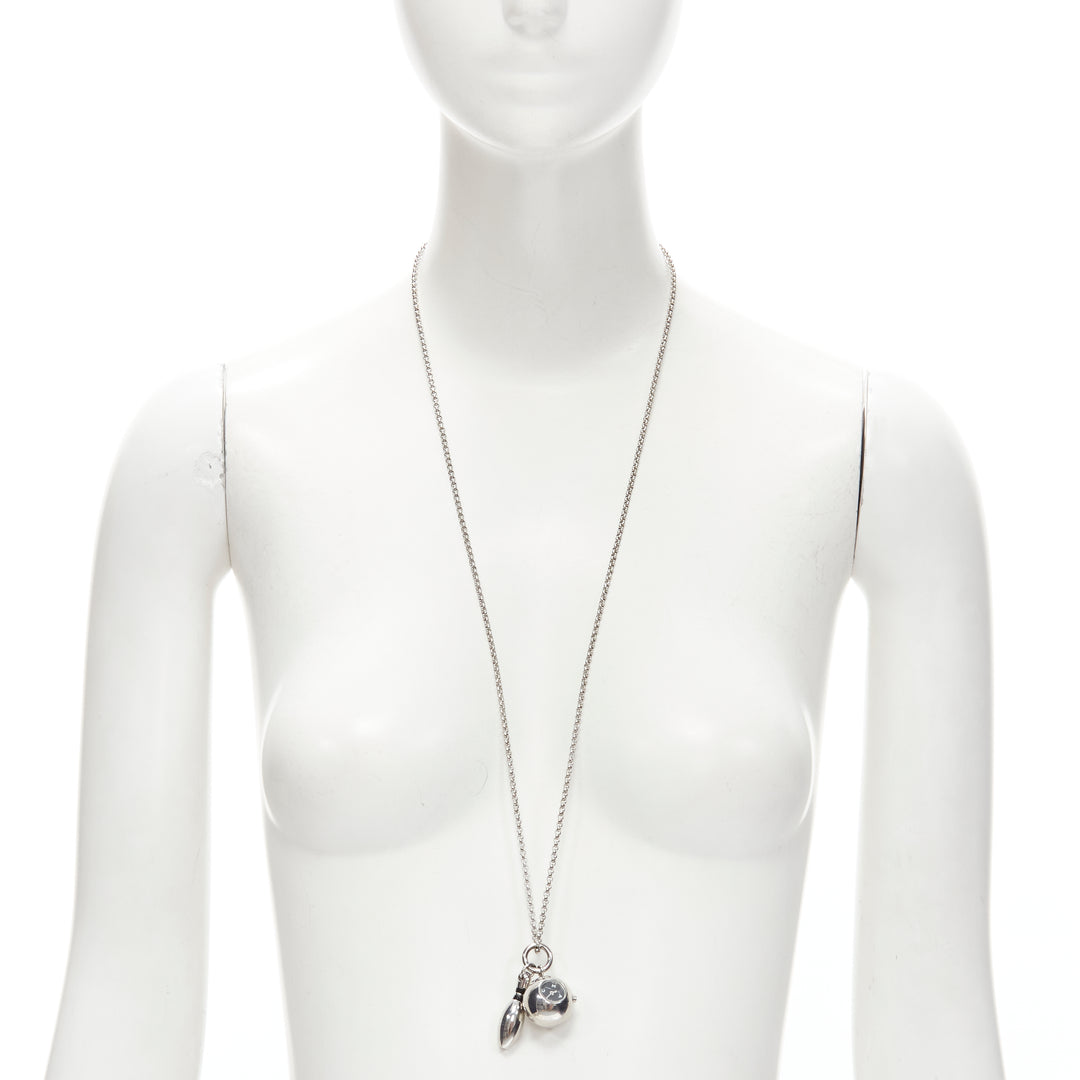 MARC JACOBS silver-tone bowling pin ball watch chain long necklace