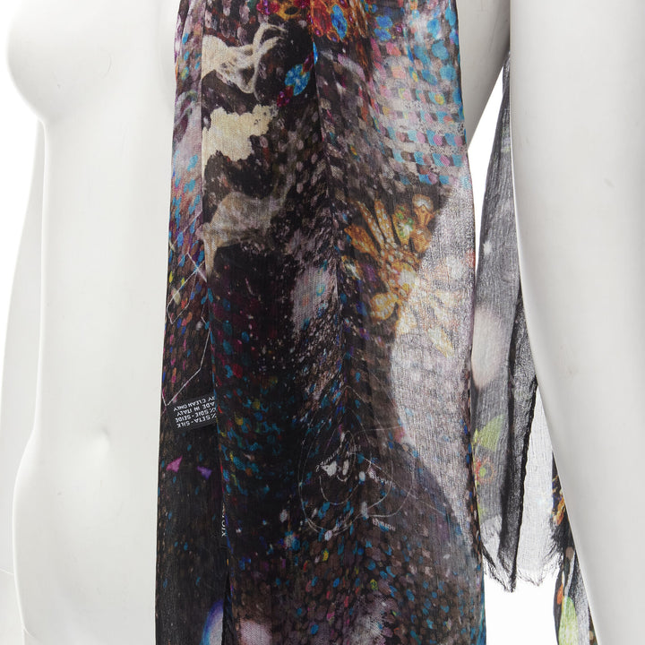CHRISTIAN LACROIX 100% silk black futuristic galactic jewel space print scarf