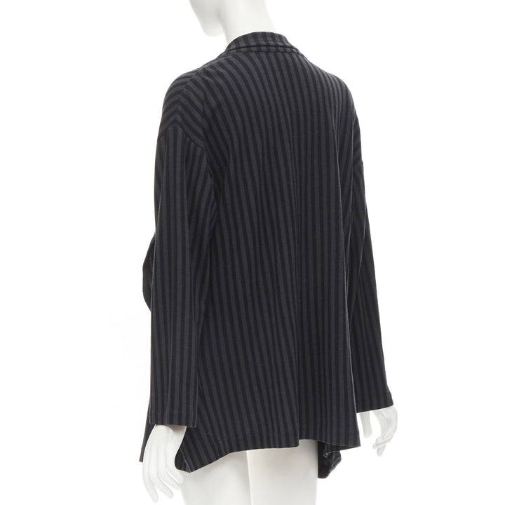 COMME DES GARCONS 1980's Vintage grey black striped wool draped front jacket M