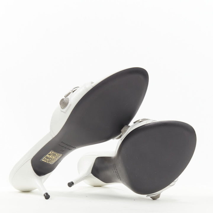 BALENCIAGA 2022 Cagole white leather silver studded mule heel EU39 US9