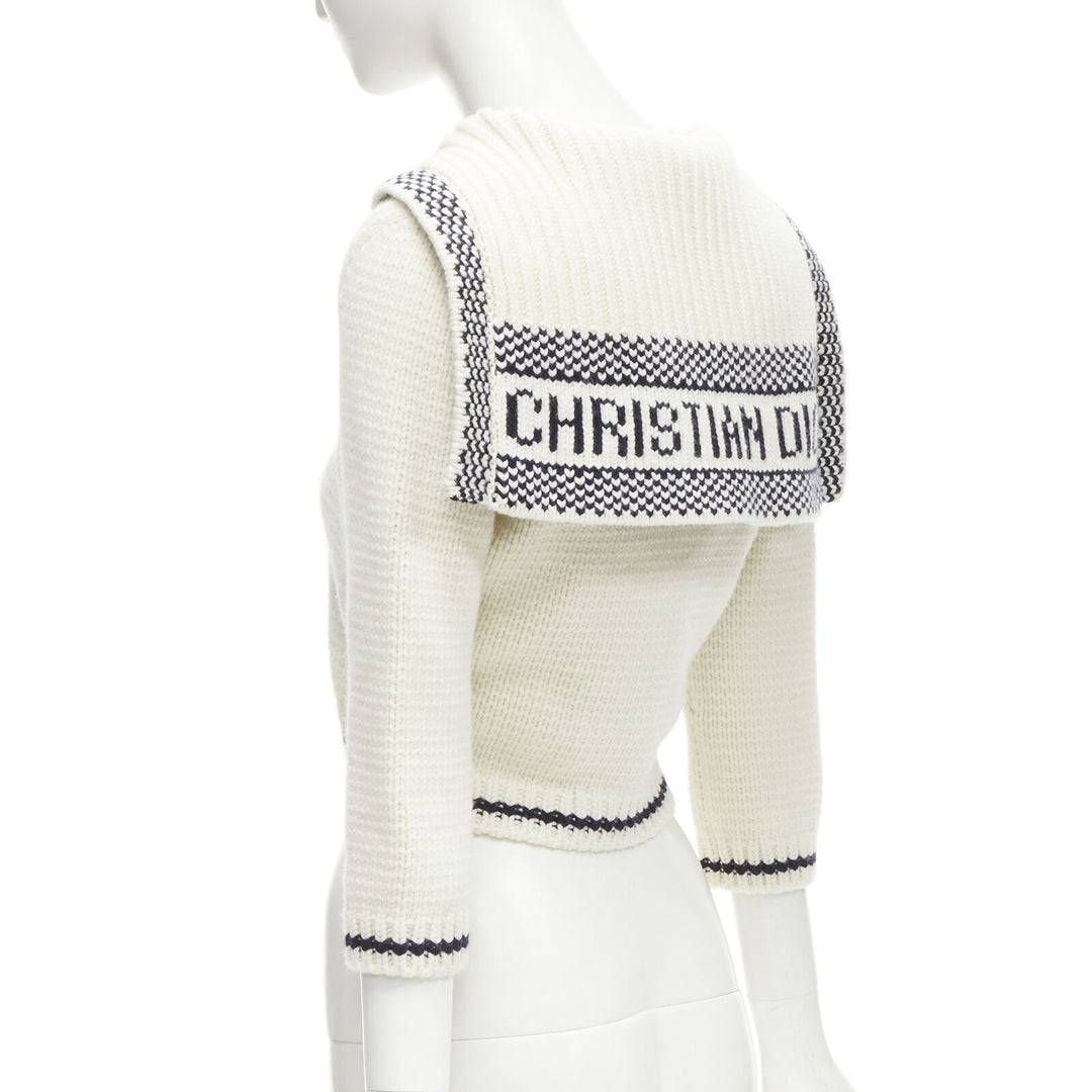 CHRISTIAN DIOR 2021 Mariniere wool cashmere beige sailor collar cardigan FR34 XS
