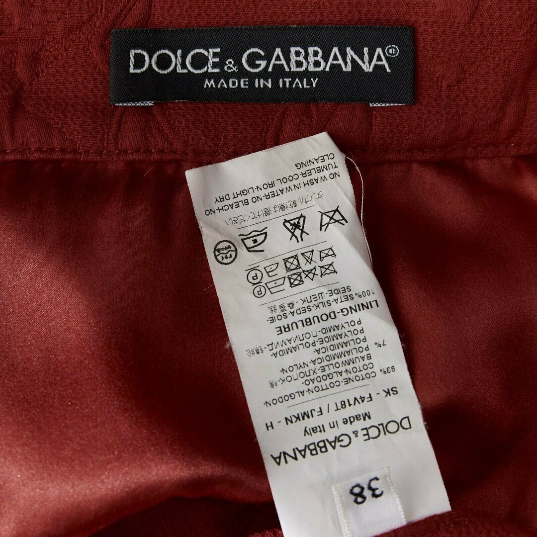DOLCE GABBANA red cotton floral jacquard pleated flared mini skirt IT38 XS