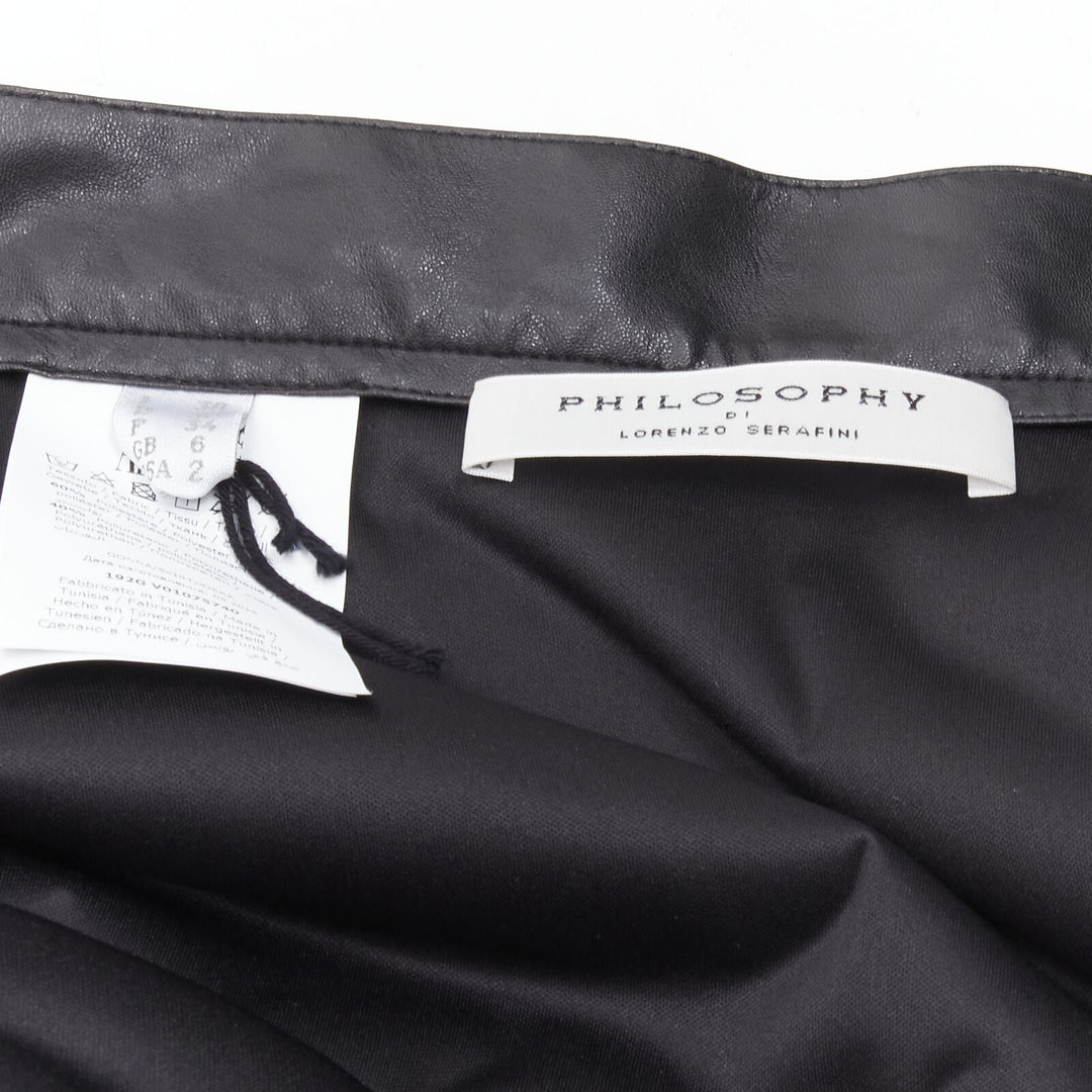 PHILOSOPHY DI LORENZO SERAFINI black faux leather asymmetric tier skirt IT38 XS