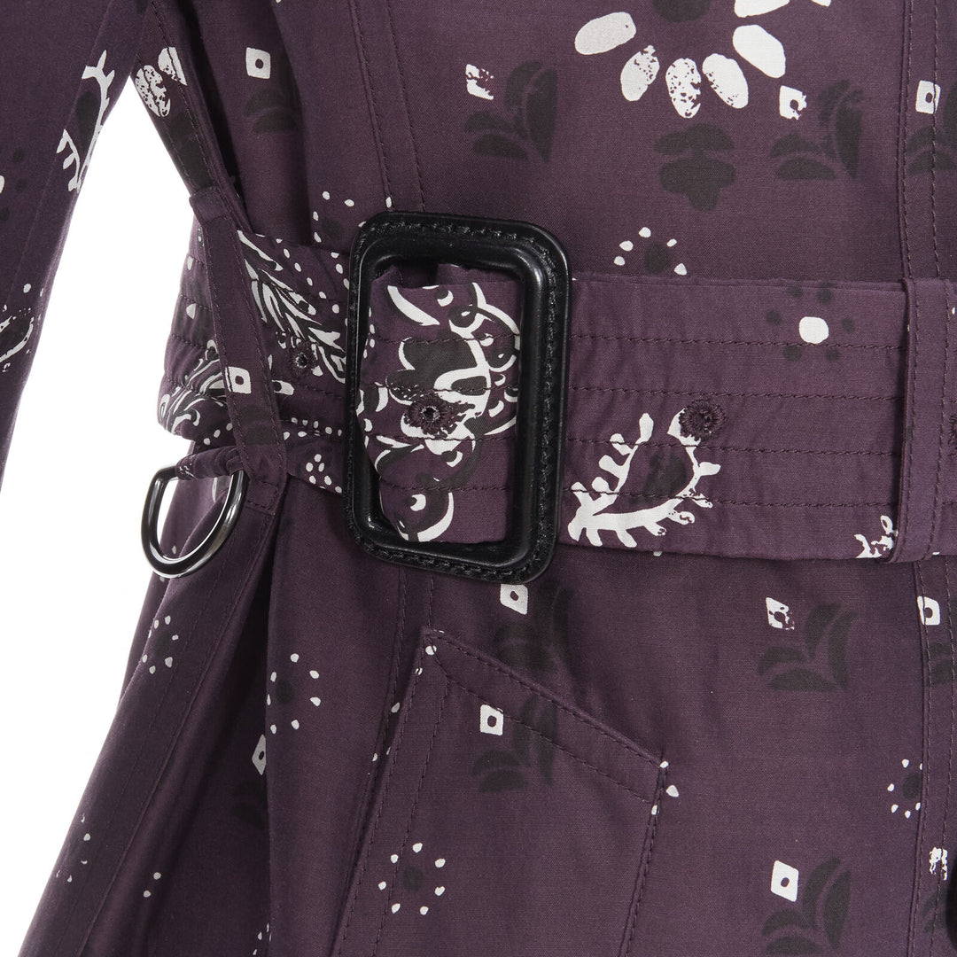 BURBERRY PRORSUM purple paisley bandana print double breasted trench coat UK6 XS