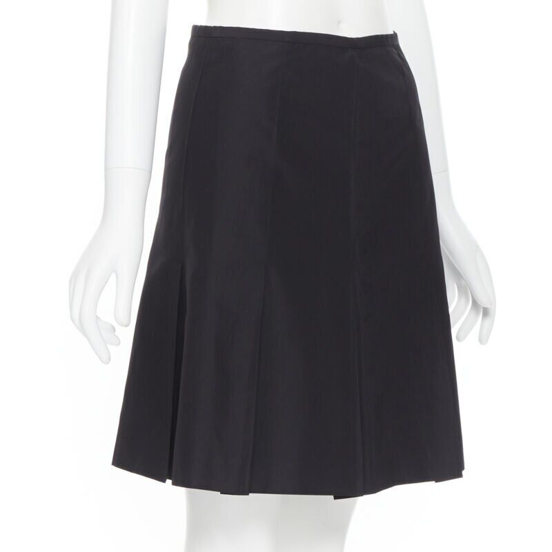 RALPH LAUREN black pleated hem A-line knee length skirt work US2 XS