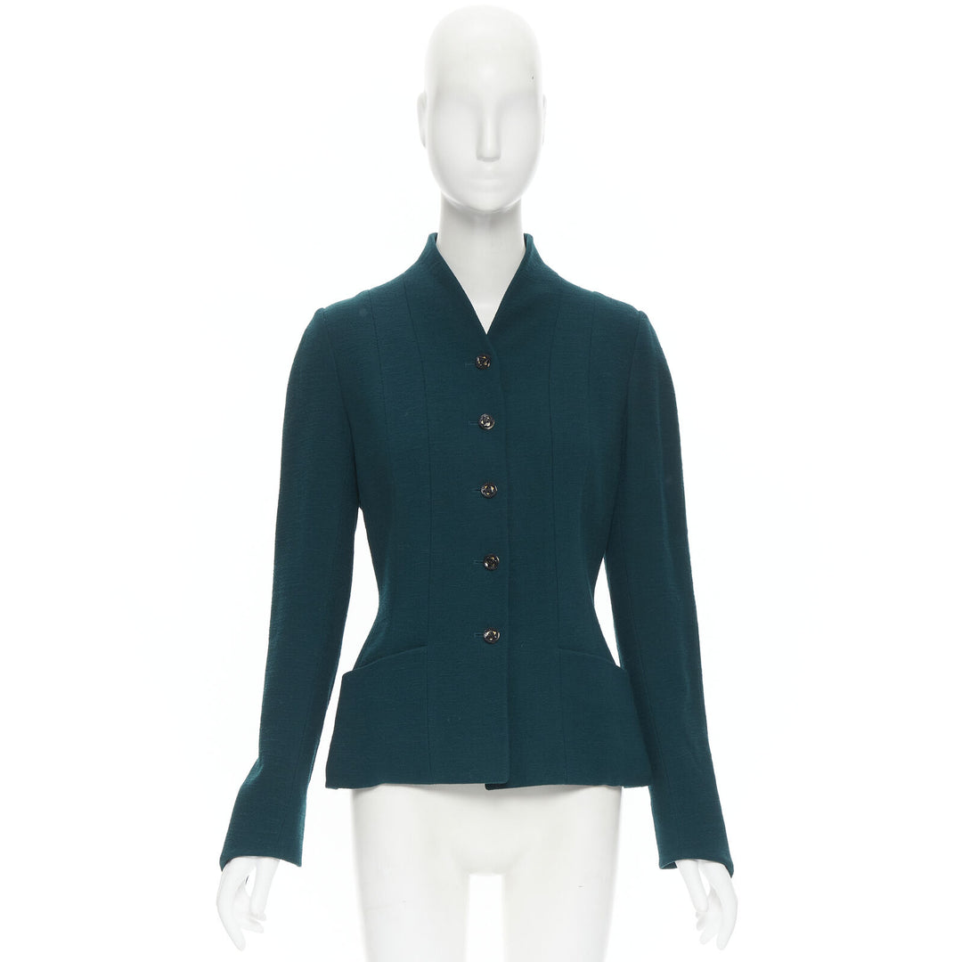 vintage KARL LAGERFELD green wool graphic button paneled blazer jacket FR36