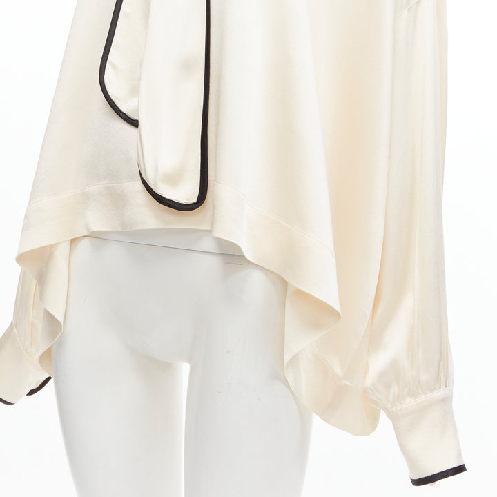 FRS FOR RESTLESS SLEEPERS cream crepe satin bow tie relaxed pajama blouse M