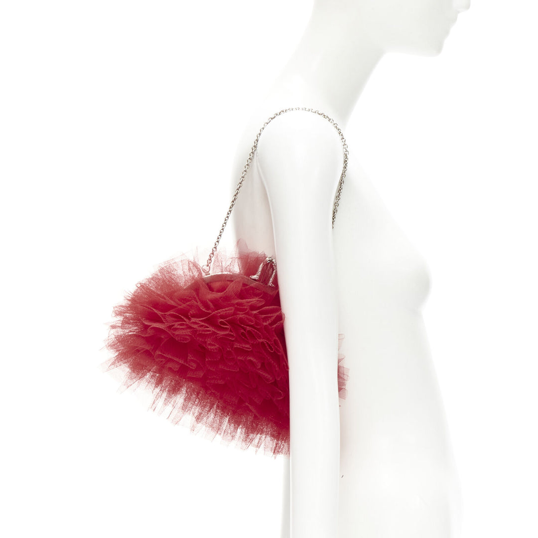 CHRISTIAN LOUBOUTIN Tutulle red tulle strass crystal heel clasp clutch bag