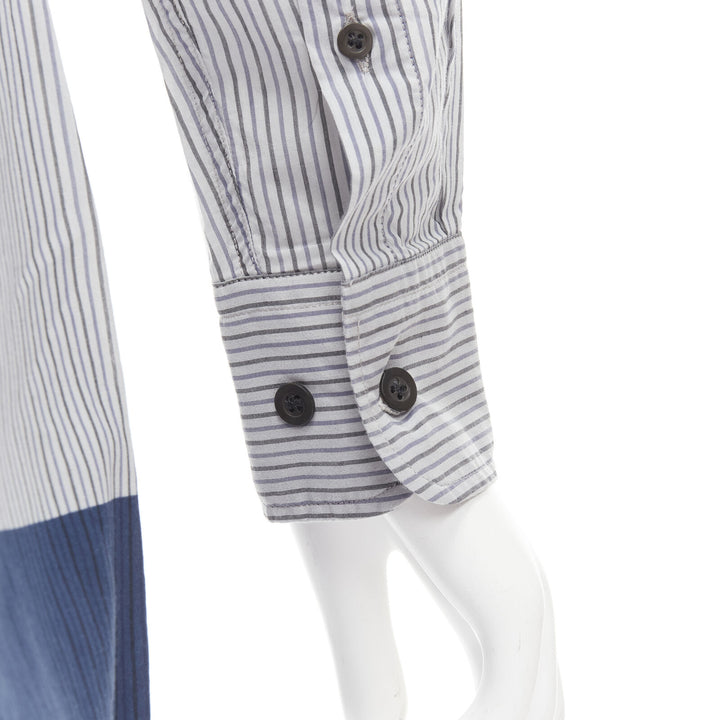 DRIES VAN NOTEN blue pinstripe cotton cupro hem long sleeve shirt dress FR34 XS