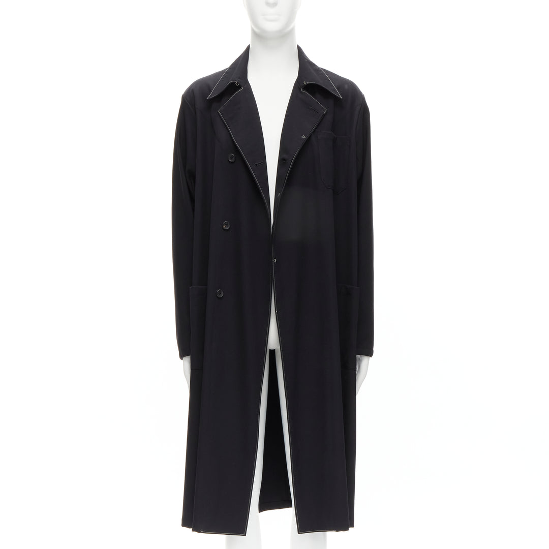 YOHJI YAMAMOTO HOMME Vintage black white topstitched draped belted coat M