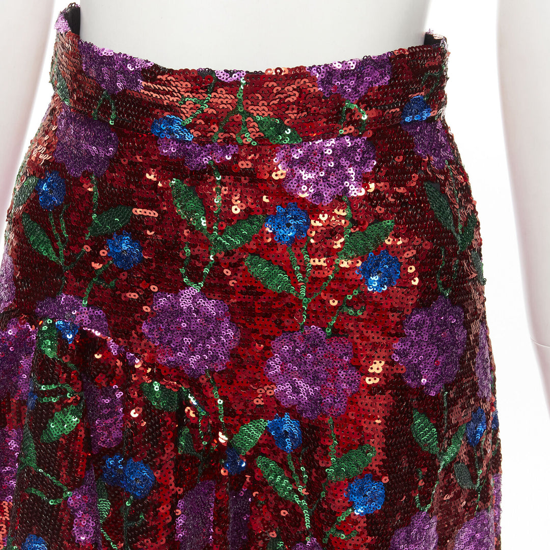 GIUSEPPE DI MORABITO red pink floral sequins asymmetric ruffled skirt IT38 XS