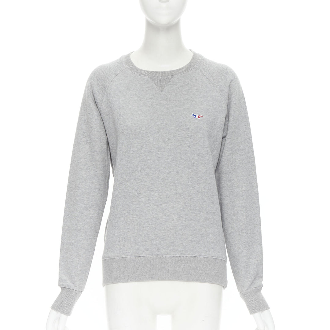 MAISON KITSUNE 100% cotton jersey fox embroidery logo pullover sweater XXS