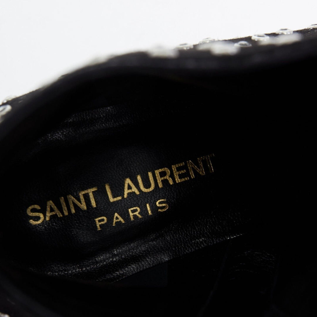 SAINT LAURENT black suede strass crystal embellished ankle boot shoe EU35 US5