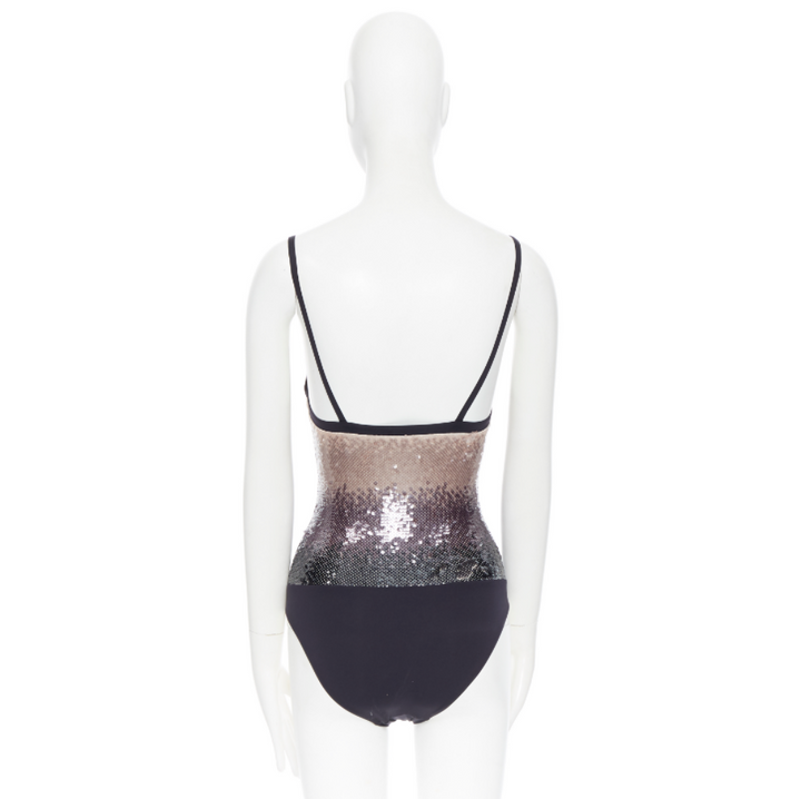 LA PERLA black nude black gradient sequins side padded swimsuit top IT40 XS
