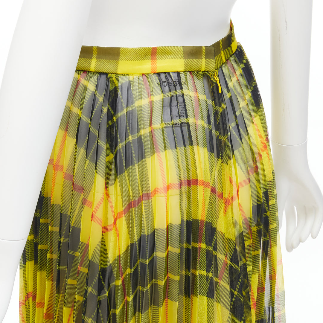 JUNYA WATANABE 2019 yellow sheer Punk  plaid tartan pleated midi skirt S