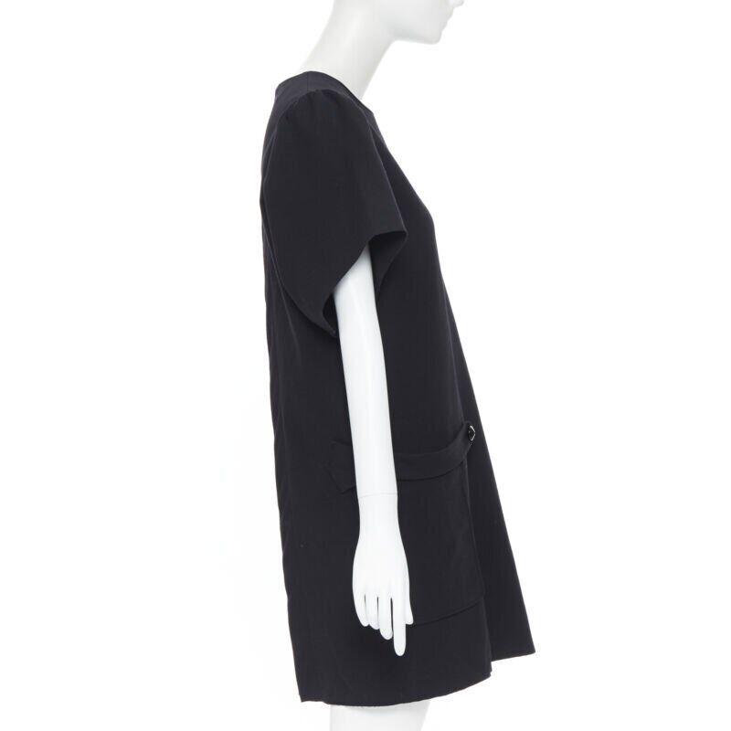 YVES SAINT LAURENT wool crepe cape sleeve dual pockets boxy dress FR38
