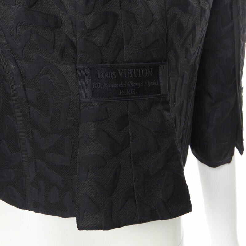 LOUIS VUITTON black cotton geometric pattern jacquard cropped jacket FR36 S