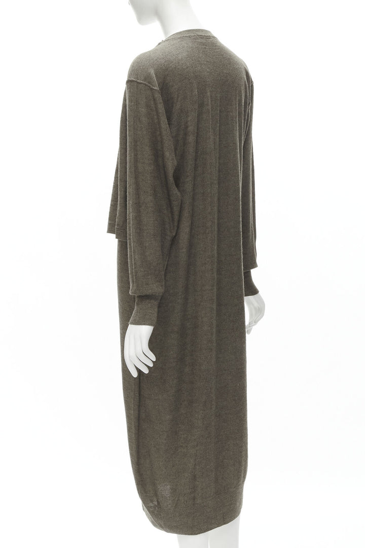 LEMAIRE brown merino wool blend tie front cardigan sweater dress XS