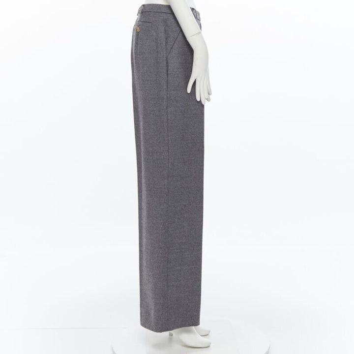 SPORTMAX grey virgin wool blend concealed front pocket wide leg pants US12 29"