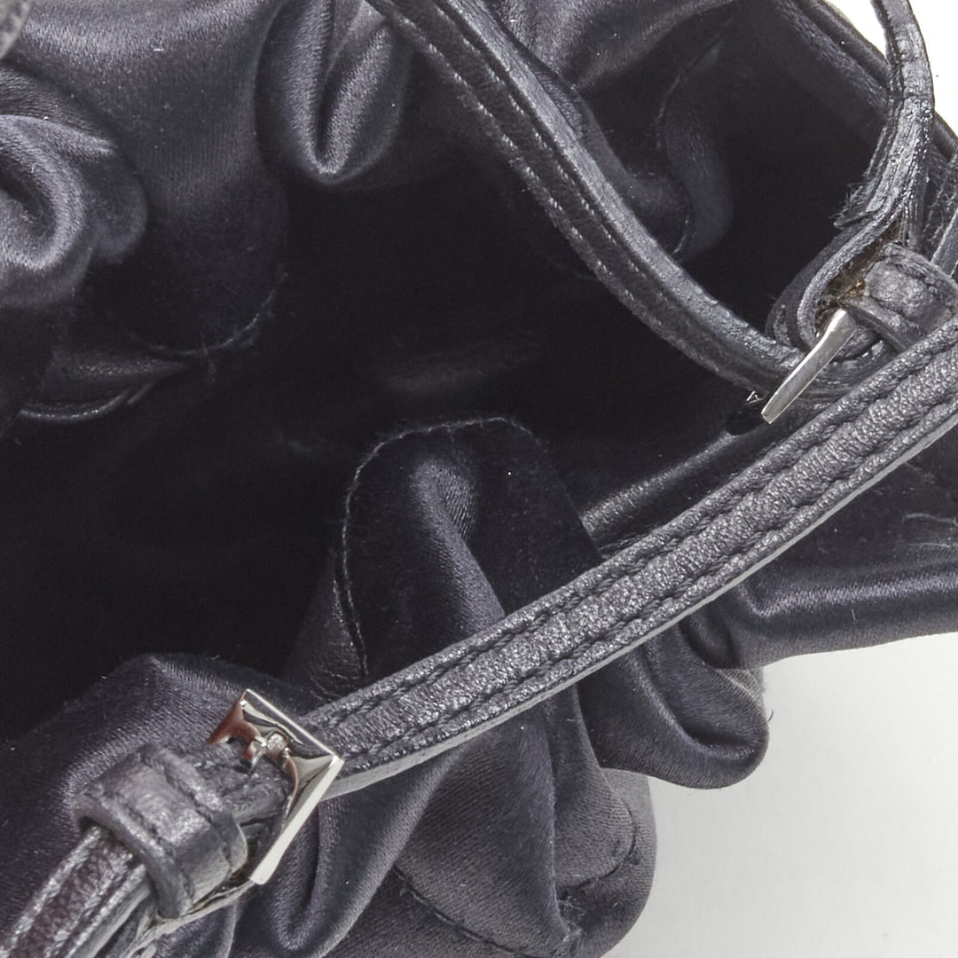 GUCCI TOM FORD black gathered silk satin minimal leather handle bucket bag