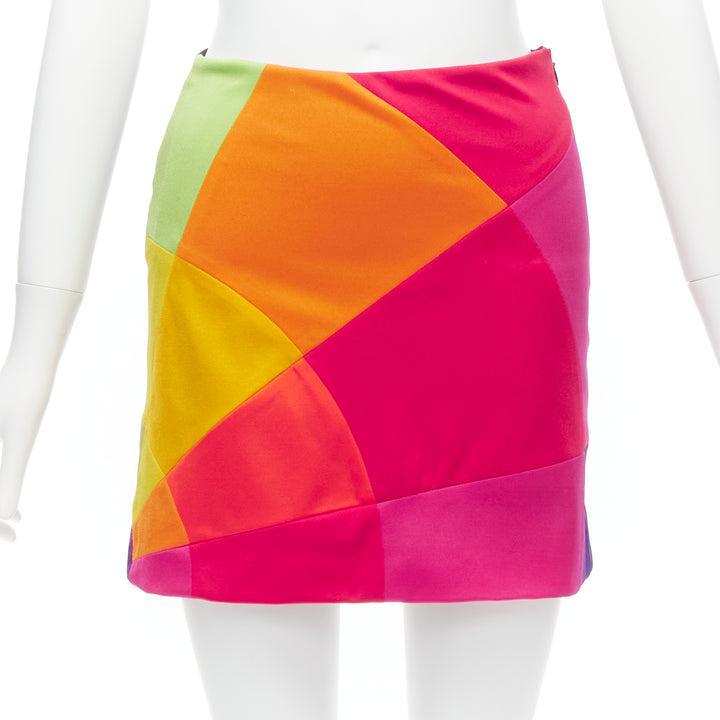 MOSCHINO CHEAP CHIC Vintage rainbow colorblock patchwork mini skirt IT40 S