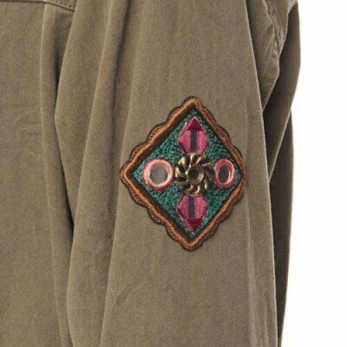 SAINT LAURENT khaki green cotton ethnic embroidery safari coat jacket FR50 L